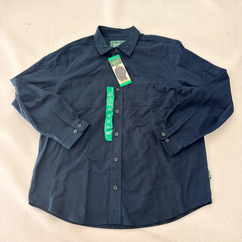 Woolrich Green Label Mens XL Navy Blue 100% Cotton Chamois Shirt NWT